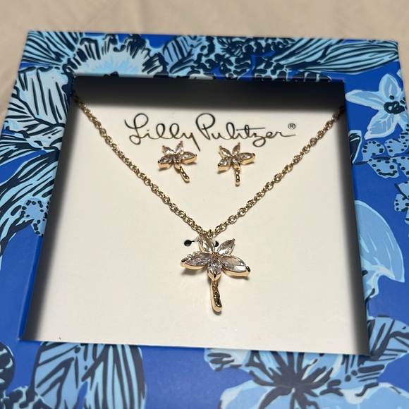 Lilly Pulitzer Alba Blue Palm Tree Earring and Necklace Set - Picture 2 of 2